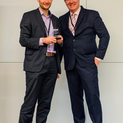 Duncan Stuart (Wellington City Council) receiving his award for Risk Professional of the Year from Mark Harris at SAI Global