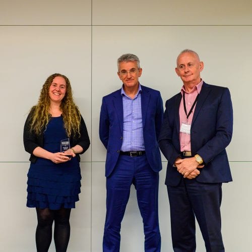 Emerging Risk Professional of the Year - Gemma de Vilder (Fonterra) receiving her award from Award judges Nigel Toms and Grant Avery